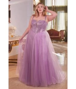 Cinderella Divine Plus Size Dusty Lavender Glitter Bodice & Tulle Prom Ball Gown