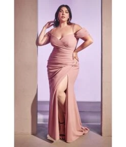 Cinderella Divine Plus Size Dusty Rose Regal Off Shoulder Bridesmaid Dress
