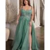 Cinderella Divine Plus Size Dusty Teal Foliage Applique Corset Tulle Gown