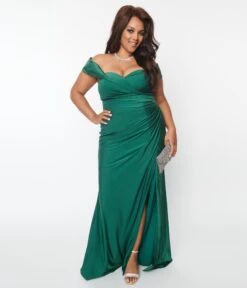Plus Size Emerald Off The Shoulder Full Length Dress
