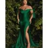 Cinderella Divine Plus Size Emerald Off The Shoulder Tie Bridesmaid Gown