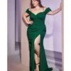 Cinderella Divine Plus Size Emerald Regal Off Shoulder Bridesmaid Dress