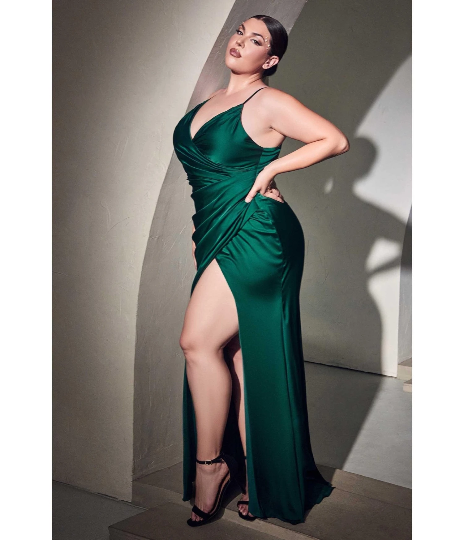 Cinderella Divine Plus Size Emerald Ruched Satin Mystique Bridesmaid Gown 1 Cinderella Divine Plus Size Emerald Ruched Satin Mystique Bridesmaid Gown