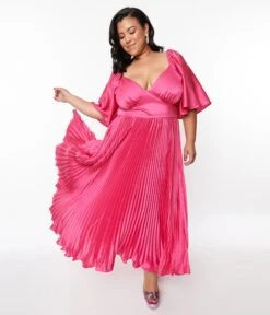 Plus Size Fuchsia Pleated Satin Maxi Dress 5 Plus Size Fuchsia Pleated Satin Maxi Dress -New Dress Store plus size fuchsia pleated satin maxi dress 401988