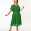 Plus Size Green Pleated Midi Dress