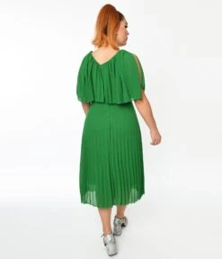 Plus Size Green Pleated Midi Dress -New Dress Store plus size green pleated midi dress 404263
