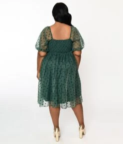 Plus Size Green & Velvet Polka Dot Babydoll Dress -New Dress Store plus size green velvet polka dot babydoll dress 310198