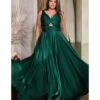 Cinderella Divine Plus Size Hunter Green Satin Ruched Knotted Keyhole Evening Gown