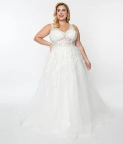Plus Size Ivory Floral Lace & Tulle Wedding Ball Gown -New Dress Store plus size ivory floral lace tulle wedding ball gown 298914