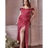 Cinderella Divine Plus Size Lipstick Divine Satin Corset Off-Shoulder Prom Dress