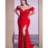 Cinderella Divine Plus Size Red Regal Off Shoulder Bridesmaid Dress