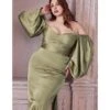 Cinderella Divine Plus Size Sage Satin Long Sleeve Bridesmaid Dress