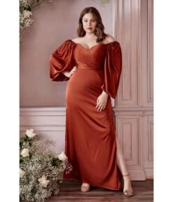 Cinderella Divine Plus Size Sienna Satin Long Sleeve Bridesmaid Dress