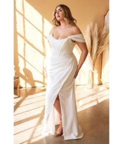 Cinderella Divine Plus Size White Off The Shoulder Corset Satin Bridal Gown -New Dress Store plus size white off the shoulder corset satin bridal gown 283963
