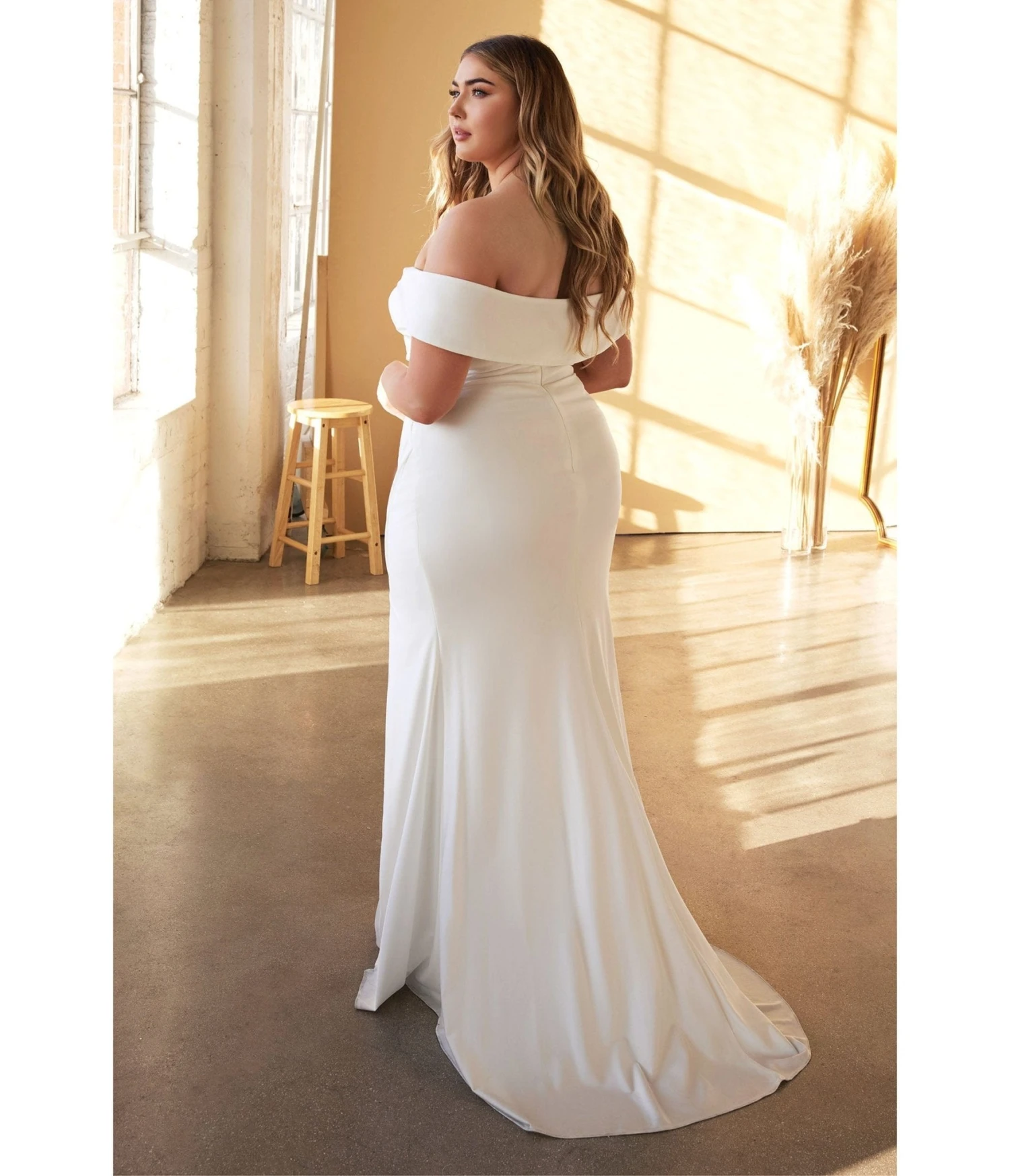 Cinderella Divine Plus Size White Off The Shoulder Jersey Bridal Gown 2 Cinderella Divine Plus Size White Off The Shoulder Jersey Bridal Gown - Image 2