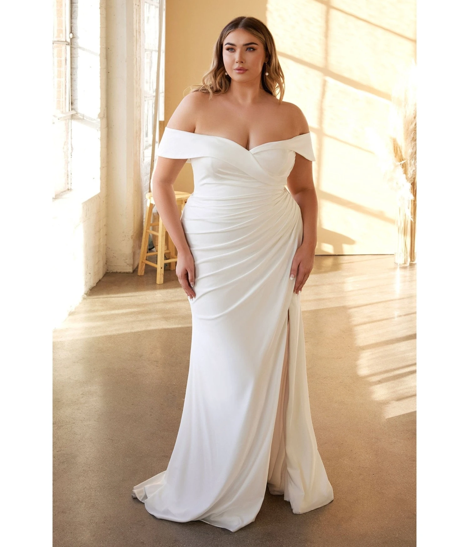 Cinderella Divine Plus Size White Off The Shoulder Jersey Bridal Gown 1 Cinderella Divine Plus Size White Off The Shoulder Jersey Bridal Gown