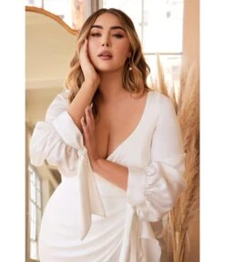 Cinderella Divine Plus Size White Portrait Satin Bridal Gown -New Dress Store plus size white portrait satin bridal gown 870058