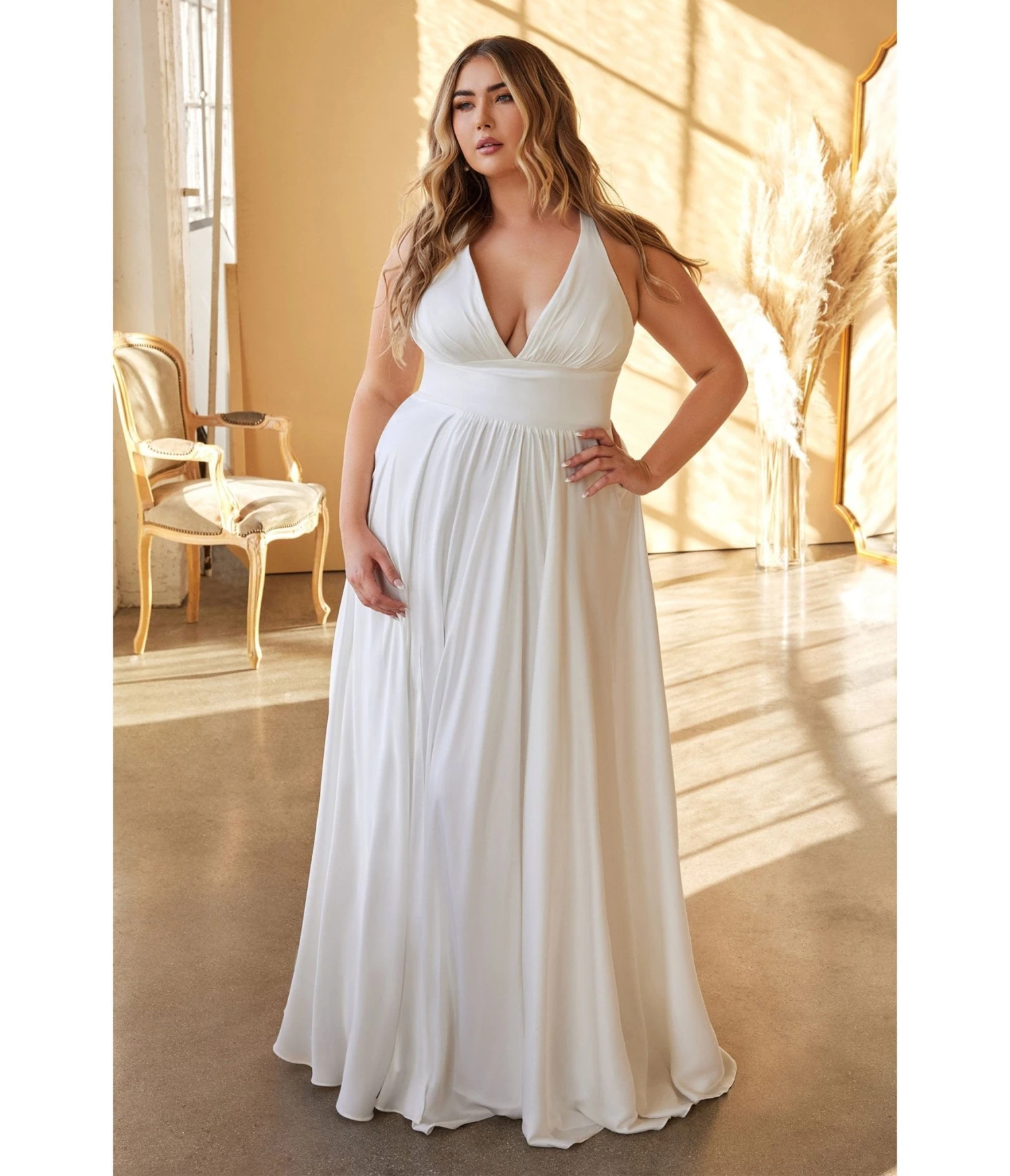 Cinderella Divine Plus Size White Satin A Line Bridal Gown 5 Cinderella Divine Plus Size White Satin A Line Bridal Gown - Image 5