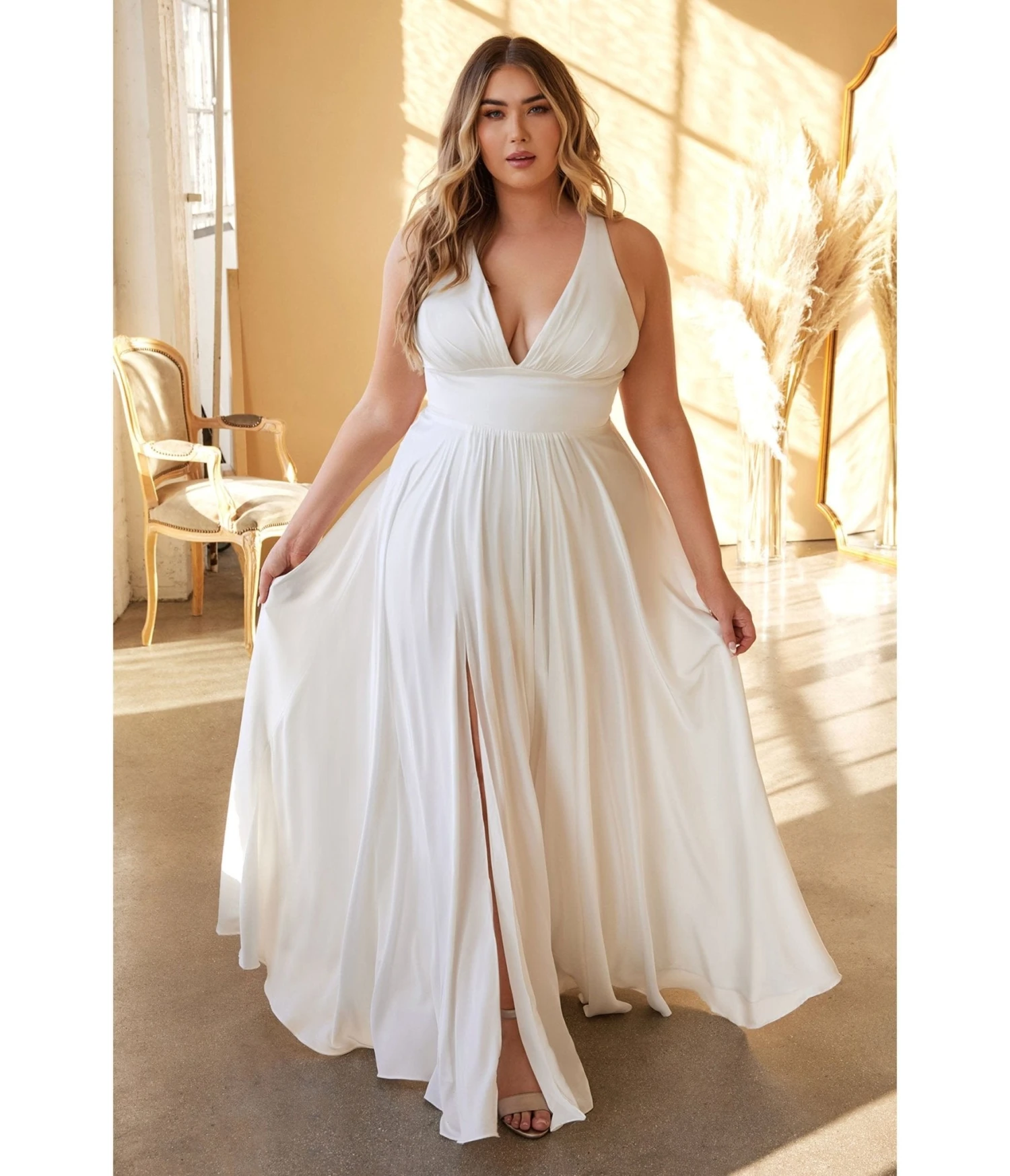 Cinderella Divine Plus Size White Satin A Line Bridal Gown 3 Cinderella Divine Plus Size White Satin A Line Bridal Gown - Image 3