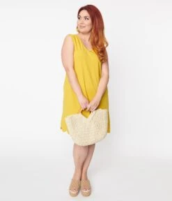 Plus Size Yellow Scallop Shift Dress -New Dress Store plus size yellow scallop shift dress 618363