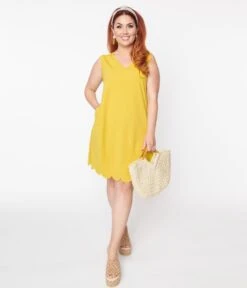Plus Size Yellow Scallop Shift Dress -New Dress Store plus size yellow scallop shift dress 868739