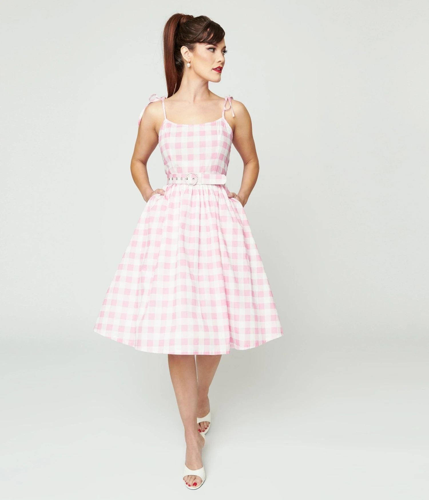 Preorder- Unique Vintage Pink & White Gingham Bobbie Swing Dress 1 Preorder- Unique Vintage Pink & White Gingham Bobbie Swing Dress