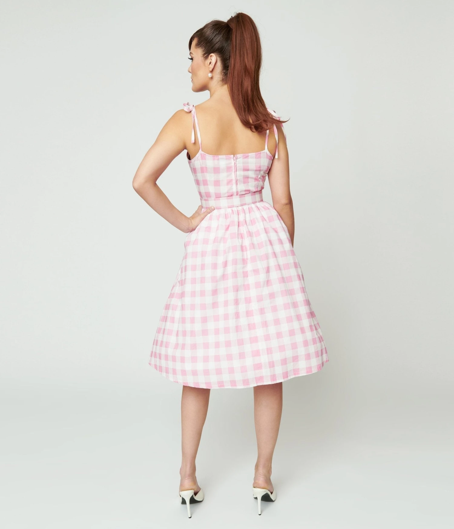 Preorder- Unique Vintage Pink & White Gingham Bobbie Swing Dress 3 Preorder- Unique Vintage Pink & White Gingham Bobbie Swing Dress - Image 3