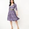 Purple Dragonfly Floral Print Fit & Flare Billie Dress