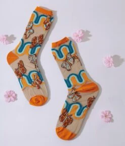Rainbow Butterfly Sheer Crew Socks -New Dress Store rainbow butterfly sheer crew socks 152755