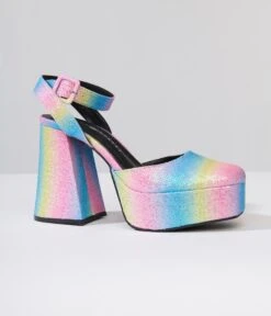 Rainbow Glitter Chunky Platform Heels -New Dress Store rainbow glitter chunky platform heels 350297