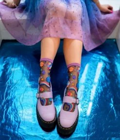 Rainbow Pop Art Planets Black Sheer Crew Socks -New Dress Store rainbow pop art planets black sheer crew socks 305703