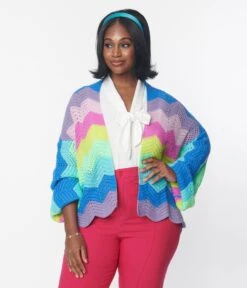 Rainbow Wavy Stripe Knit Cardigan