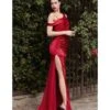 Cinderella Divine Red Asymmetrical Shoulder Satin Bridesmaid Dress