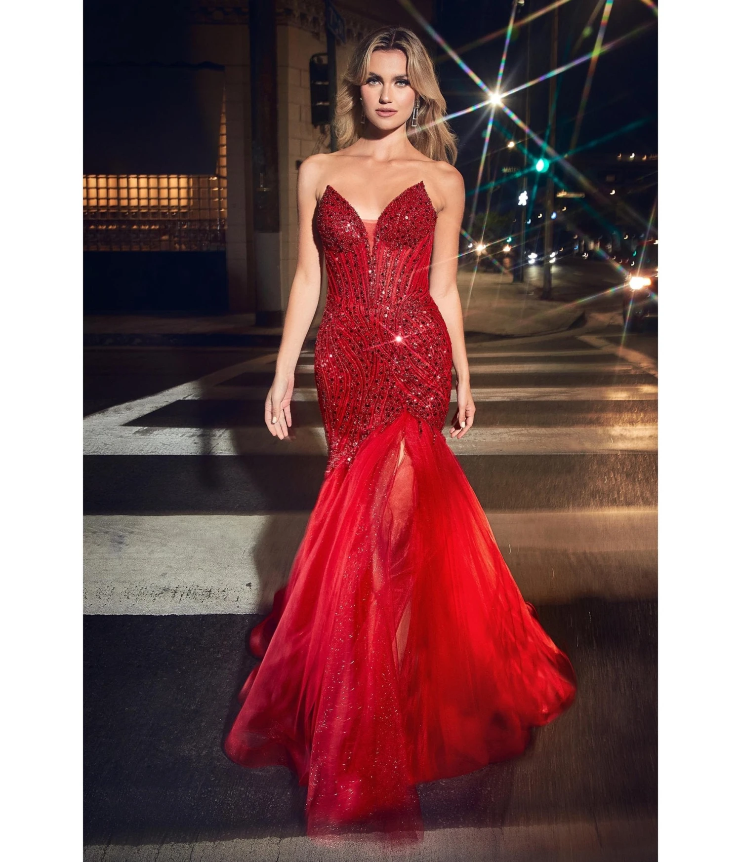 Cinderella Divine Red Beaded Sequin Strapless Mermaid Prom Dress 1 Cinderella Divine Red Beaded Sequin Strapless Mermaid Prom Dress