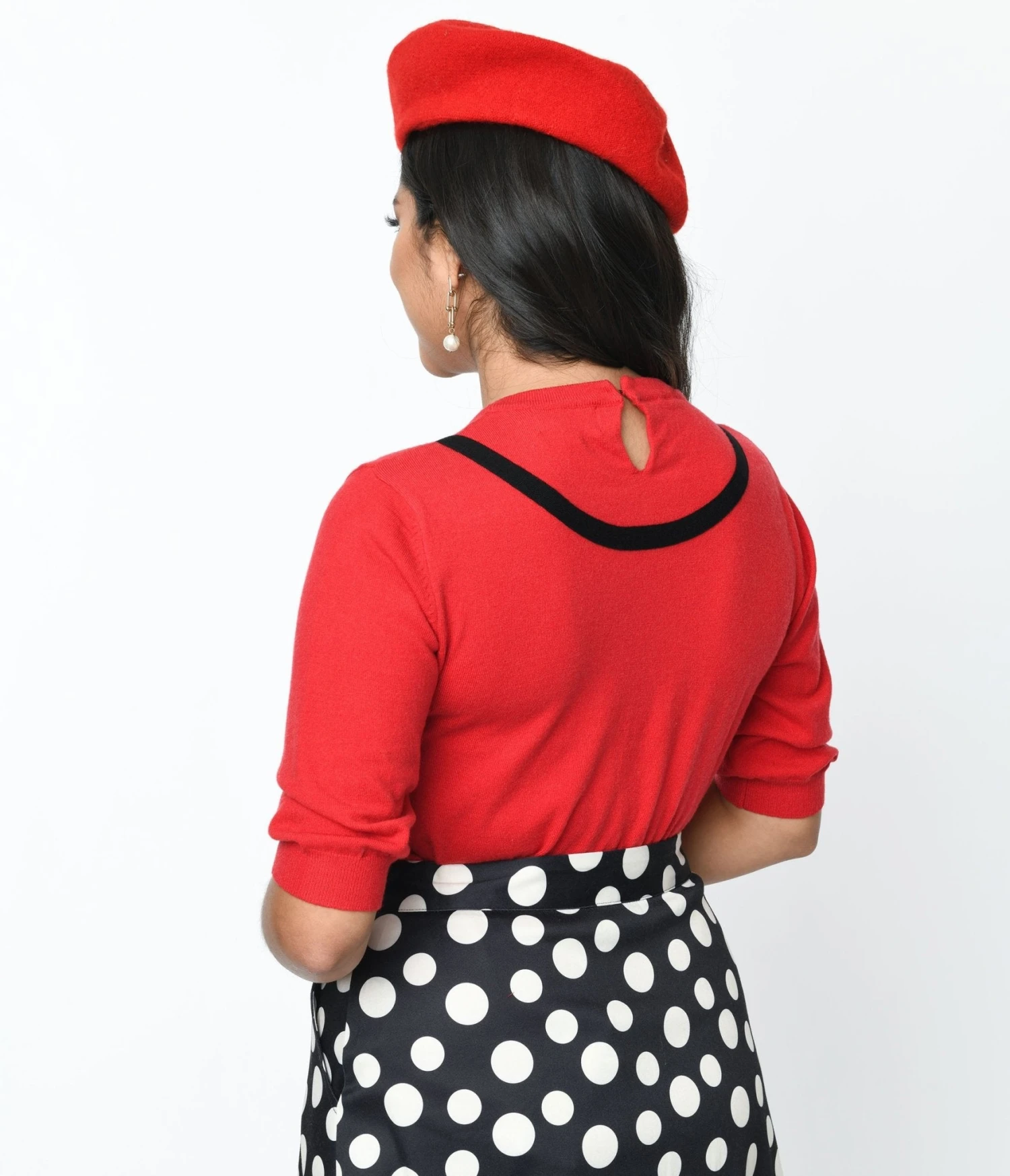 Red & Black Faux Collar Knit Top 3 Red & Black Faux Collar Knit Top - Image 3