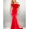 Jovani Red Corset Off The Shoulder Mermaid Evening Gown