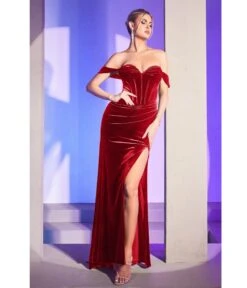 Cinderella Divine Red Corset Velvet Dream Bridesmaid Gown