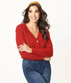 Red Crop Top & Cardigan Set -New Dress Store red crop top cardigan set 804058