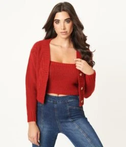 Red Crop Top & Cardigan Set