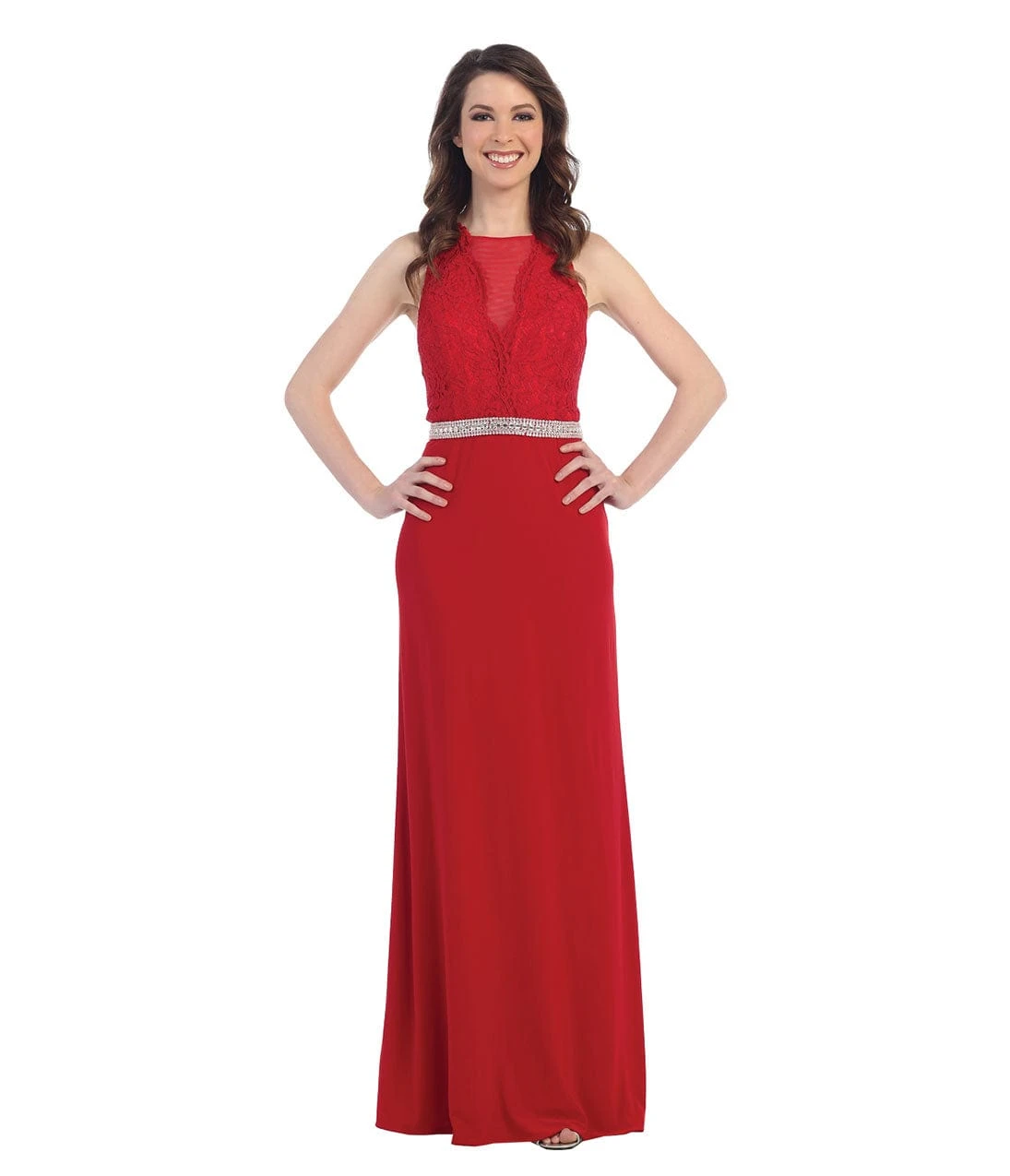 Red Embroidered Lace Long Chiffon Dress 1 Red Embroidered Lace Long Chiffon Dress