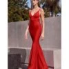 Cinderella Divine Red Glitter Satin Sultry Fitted Evening Dress