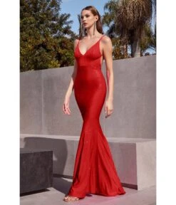 Cinderella Divine Red Glitter Satin Sultry Fitted Evening Dress