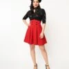 Red High Waist Swing Skirt