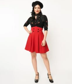 Red High Waist Swing Skirt