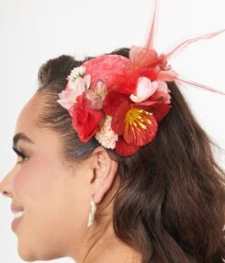 Red Mini Floral Woven Hat Fascinator -New Dress Store red mini floral woven hat fascinator 186784