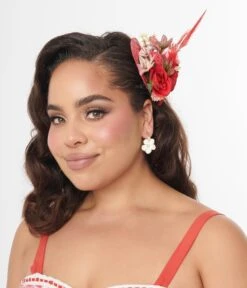 Red Mini Floral Woven Hat Fascinator -New Dress Store red mini floral woven hat fascinator 438165