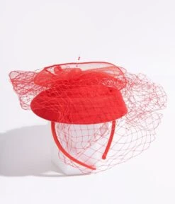 Red Netted Pillbox Fascinator Headband