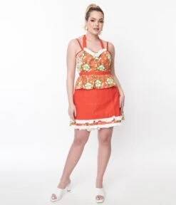 Red Orange Strawberry Fields Apron -New Dress Store red orange strawberry fields apron 843626