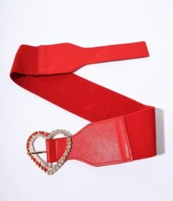 Red Rhinestone Heart Buckle Cinch Belt -New Dress Store red rhinestone heart buckle cinch belt 570506