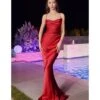 Cinderella Divine Red Satin Fitted Slip Bridesmaid Gown